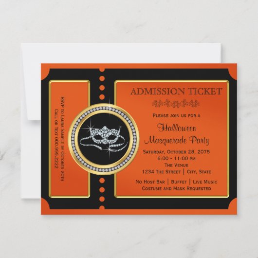 Halloween Masquerade Party Ticket Kaart (Voorkant)