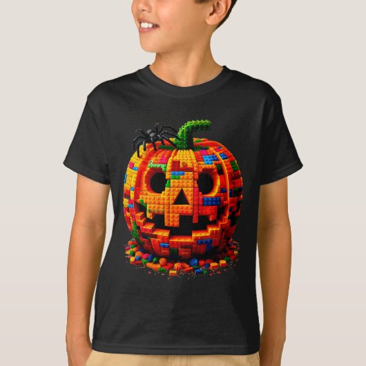 Halloween Master Builder Pumpkin Kids Building Blo T-shirt (Voorkant)