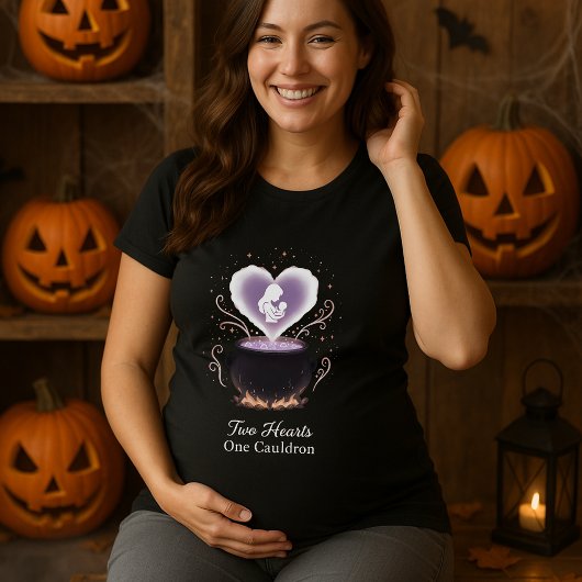 Halloween Maternity Two Hearts One Cauldron  T-shirt