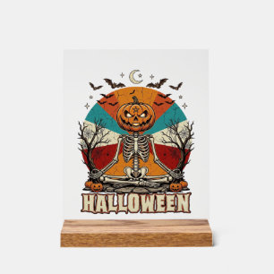 Halloween Mediterende Pompoen Skelet Retro Zon Ba Acryl Bord