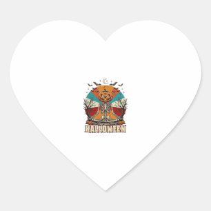 Halloween Mediterende Pompoen Skelet Retro Zon Ba Hart Sticker
