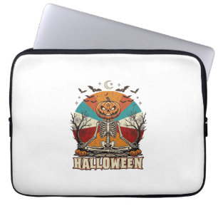 Halloween Mediterende Pompoen Skelet Retro Zon Ba Laptop Sleeve