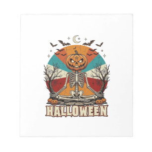 Halloween Mediterende Pompoen Skelet Retro Zon Ba Notitieblok