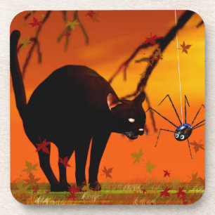 Halloween Meeting - Black Cat and Spider Bier Onderzetter