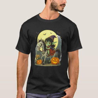 Halloween Meisje Donkere Elf Goblin trol rijdt paa T-shirt
