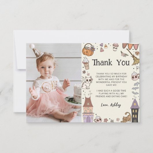 Halloween Meisje Ghost Verjaardag Foto Dank u Kaar Bedankkaart (Voorkant)