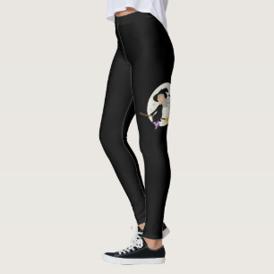 Halloween meisje heks vliegen door de maan zwart leggings