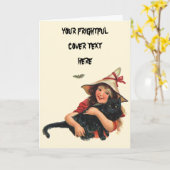 halloween, meisje met zwarte kat kaart (Gele Bloem)