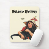 halloween, meisje met zwarte kat muismat (Met muis)