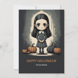 Halloween meisje plat vakantiekaart feestdagenkaart