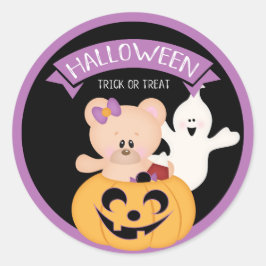 Halloween Meisje Teddybeer in Pompoen Ronde Sticker
