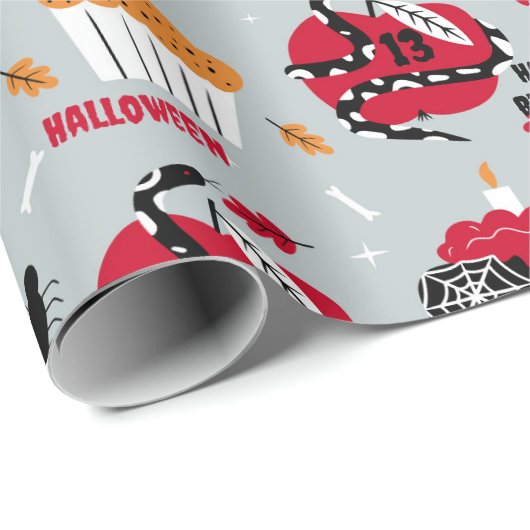 Halloween Meisje Verjaardagstaart Naam Enge Plezie Cadeaupapier (Rol Hoek)