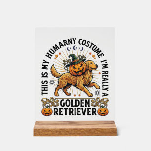 Halloween Mensen Kostuum Golden Retriever Pompoen Acryl Bord