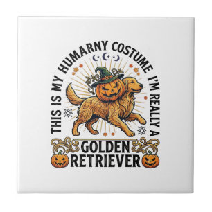 Halloween Mensen Kostuum Golden Retriever Pompoen Tegeltje