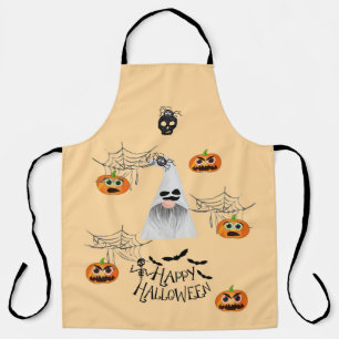Halloween met pompoenen spoken spinnen en webben schort