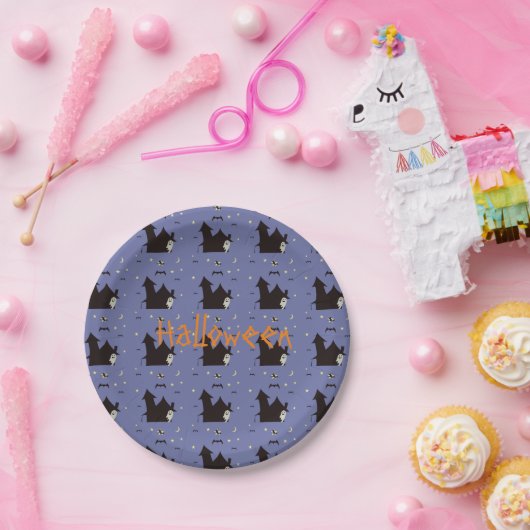 Halloween met spoken heksen en vleermuizen papieren bordje (Feest)