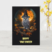Halloween met Uil en Moon Schattige en Grappig Kaart (Gele Bloem)