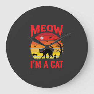 Halloween Miauw Ik ben een kat Retro zonsondergang Grote Klok