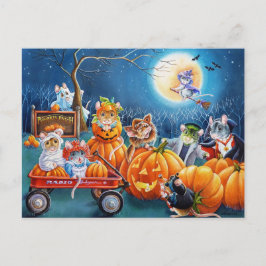 Halloween Mice in Pumpkin Patch Waterverf Art Briefkaart