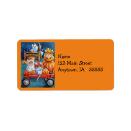 Halloween Mice in Pumpkin Patch Waterverf Art Etiket