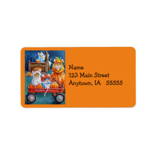 Halloween Mice in Pumpkin Patch Waterverf Art Etiket