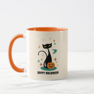 Halloween Mid Century Black Cat Mok