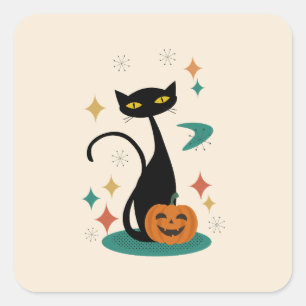 Halloween Mid Century Black Cat Sticker