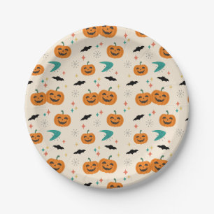 Halloween Mid Century Pumpkins Patroon Papieren Bordje