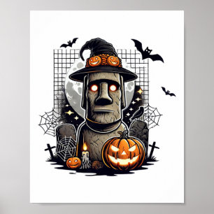 Halloween Moai-standbeeld Oude Cultuur Poster