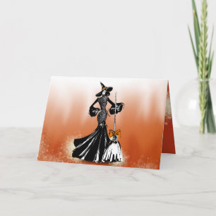 Halloween mode-illustratie in de voorkant van vlam kaart