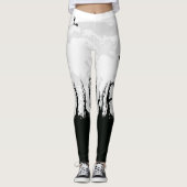 Halloween Modern Spooky Black White Moon Bat Trees Leggings (Voorkant)