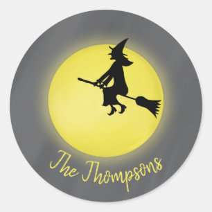 Halloween Modern Whimsical Witch Broomstick Ronde Sticker