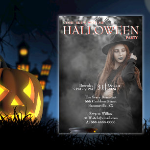 Halloween Moderne Gotische Heks Brouwt Donkere Fot Kaart