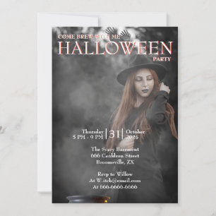 Halloween Moderne Gotische Heks Brouwt Donkere Fot Kaart