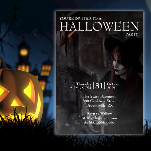 Halloween Moderne Gotische Heksenbezem Donkere Fot Kaart
