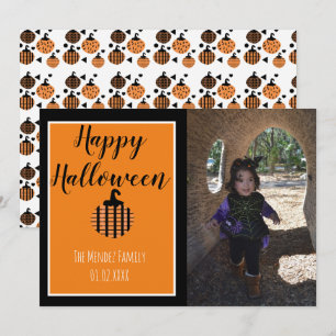 Halloween Moderne Pompoen Patroon Foto Kaart