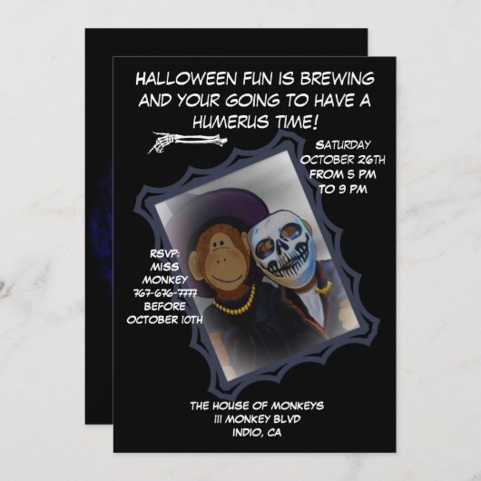 Halloween Monkey-Witch Party Uitnodiging (Voorkant / Achterkant)