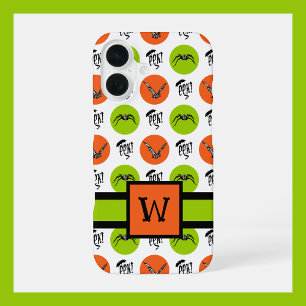 Halloween Monogram Patroon Vleermuizen, Spinnen, & iPhone 16 Hoesje