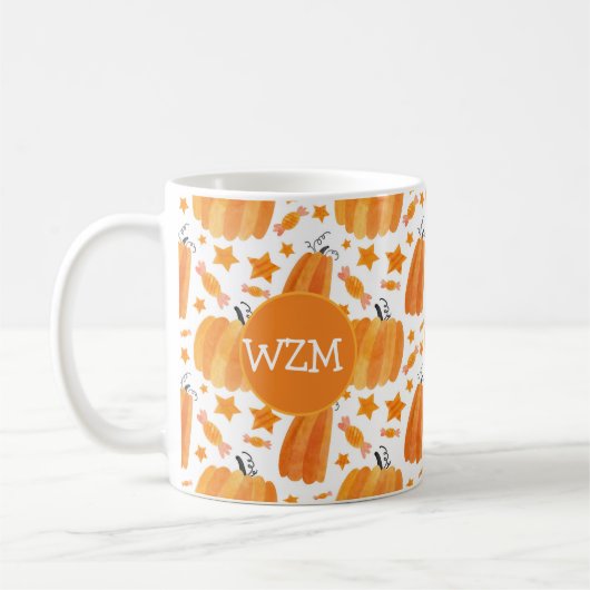 Halloween Monogram Pompoen Koffie Mok (Links)
