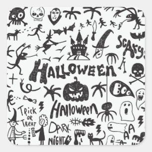 Halloween Monster Doodles Plezier Vierkante Sticker