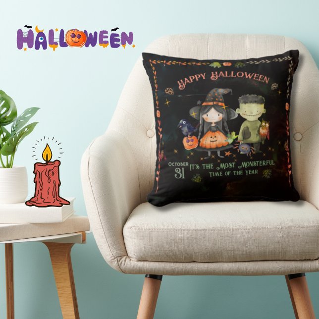 Halloween monster en een heks kussen (Halloween Monster and a Witch Throw Pillow)