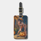 Halloween Monster Jack-o-Lantern & Bat Vixen Girl Bagagelabel (Voorkant verticaal)