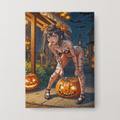 Halloween Monster Jack-o-Lantern & Bat Vixen Girl Button (Voorkant)