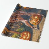 Halloween Monster Jack-o-Lantern & Bat Vixen Girl Cadeaupapier (Uitgerold)