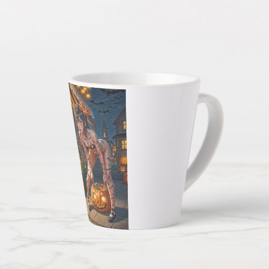 Halloween Monster Jack-o-Lantern & Bat Vixen Girl Latte Mok (Rechterhoek)