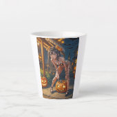 Halloween Monster Jack-o-Lantern & Bat Vixen Girl Latte Mok (Voorkant)