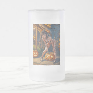 Halloween Monster Jack-o-Lantern & Bat Vixen Girl Matglas Bierpul