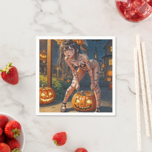 Halloween Monster Jack-o-Lantern & Bat Vixen Girl Servet
