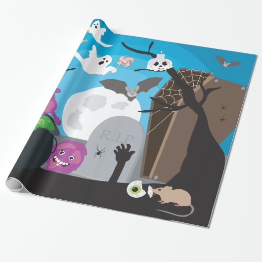 Halloween Monster Scene Cadeaupapier (Uitgerold)