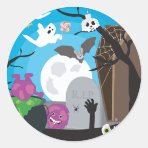 Halloween Monster Scene Ronde Sticker